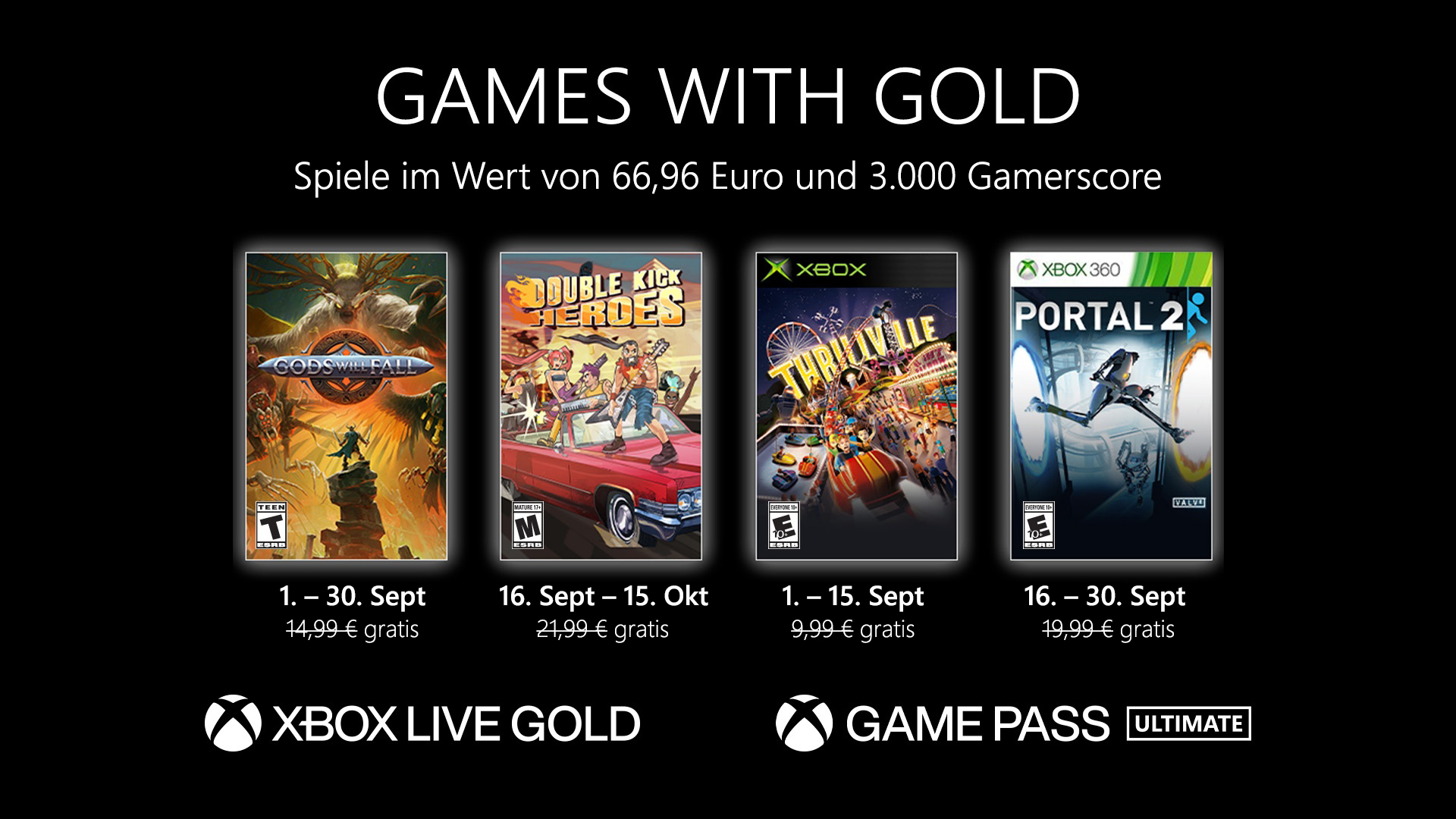 #Games with Gold im September mit Portal 2, Gods Will Fall und diesen weiteren Games