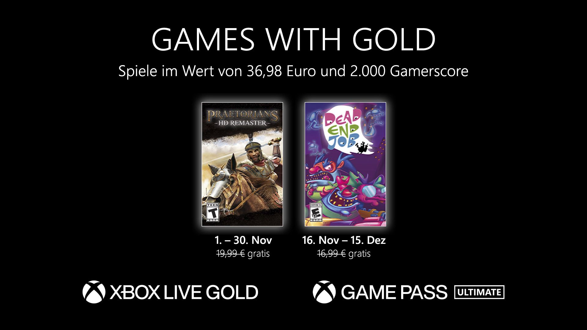 #Games with Gold im November mit Praetorians HD und Dead End Job
