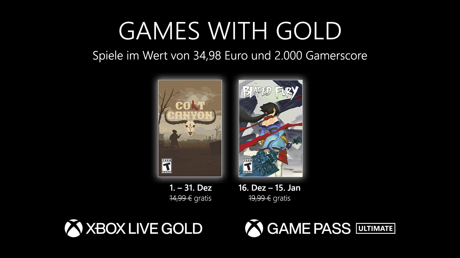 #Games with Gold im Dezember mit Colt Canyon und Bladed Fury