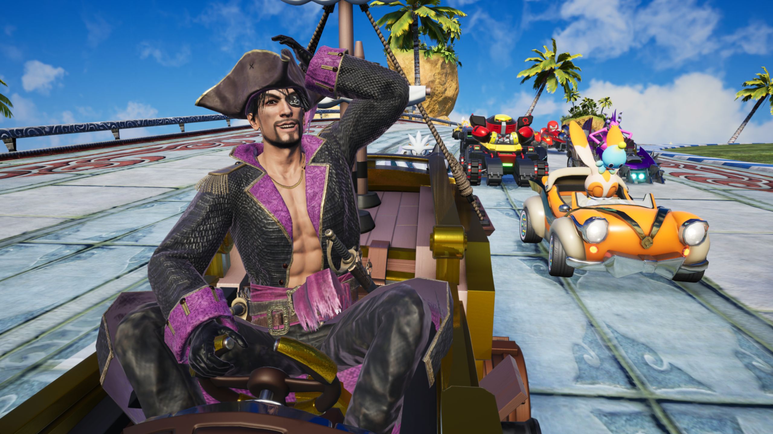 Ein Pirat entert ein Sonic-Spiel: Captain Majima bringt sein Schiff in Sonic Racing in Position